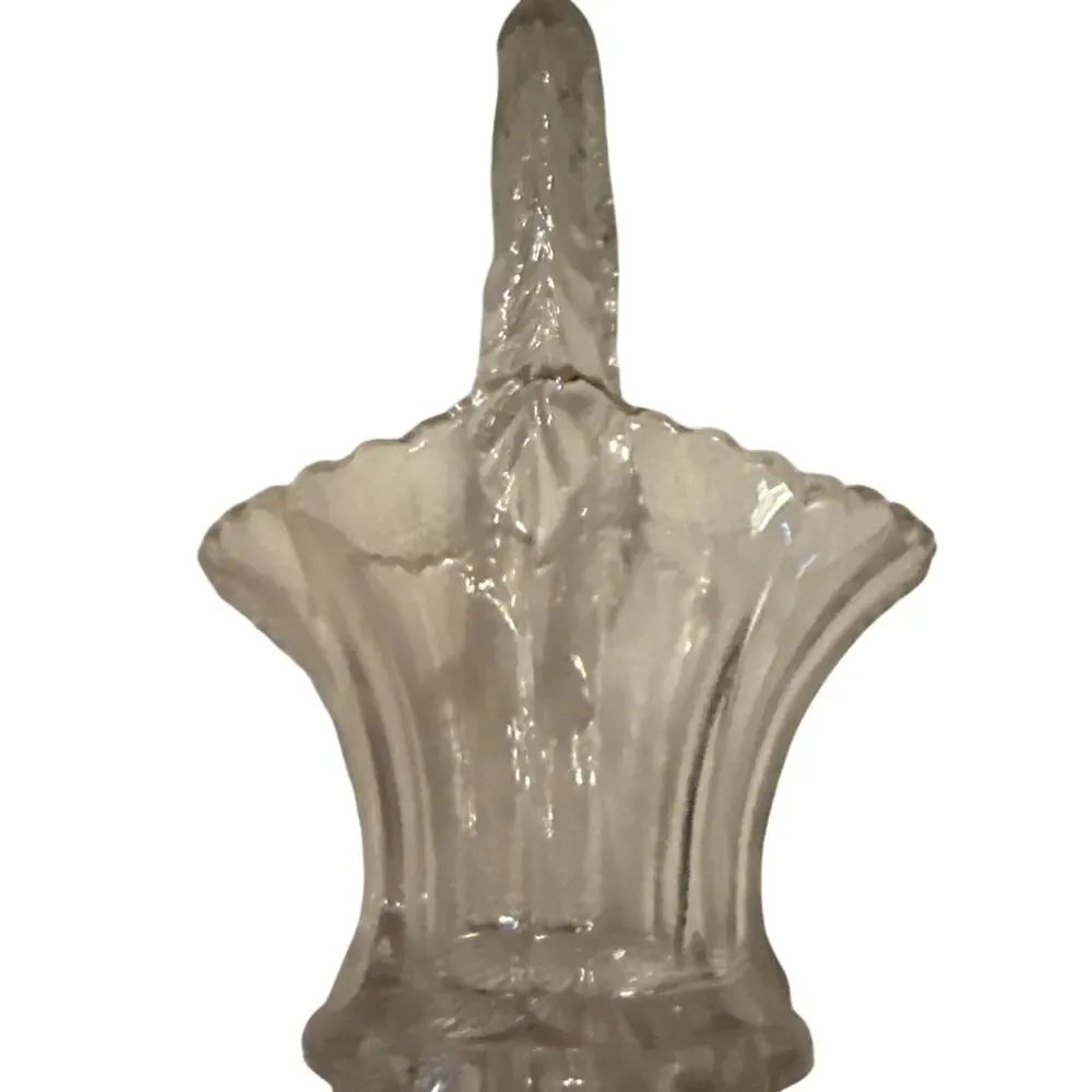 Vintage Duncan & Miller Clear Glass Basket w/Flared Ruffled Rim Paneled Body